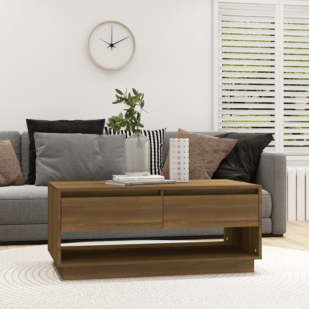 Sohvapöytä ruskea tammi 102,5x55x44 cm lastulevy - Sisustajankoti.fi