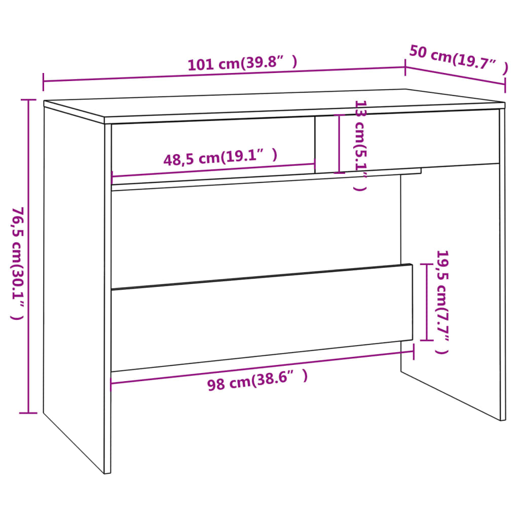 Työpöytä ruskea tammi 101x50x76,5 cm lastulevy - Sisustajankoti.fi
