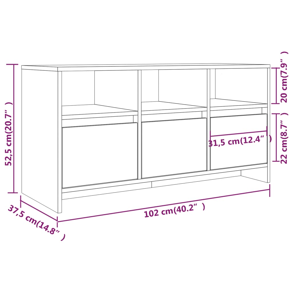 TV-taso ruskea tammi 102x37,5x52,5 cm lastulevy - Sisustajankoti.fi
