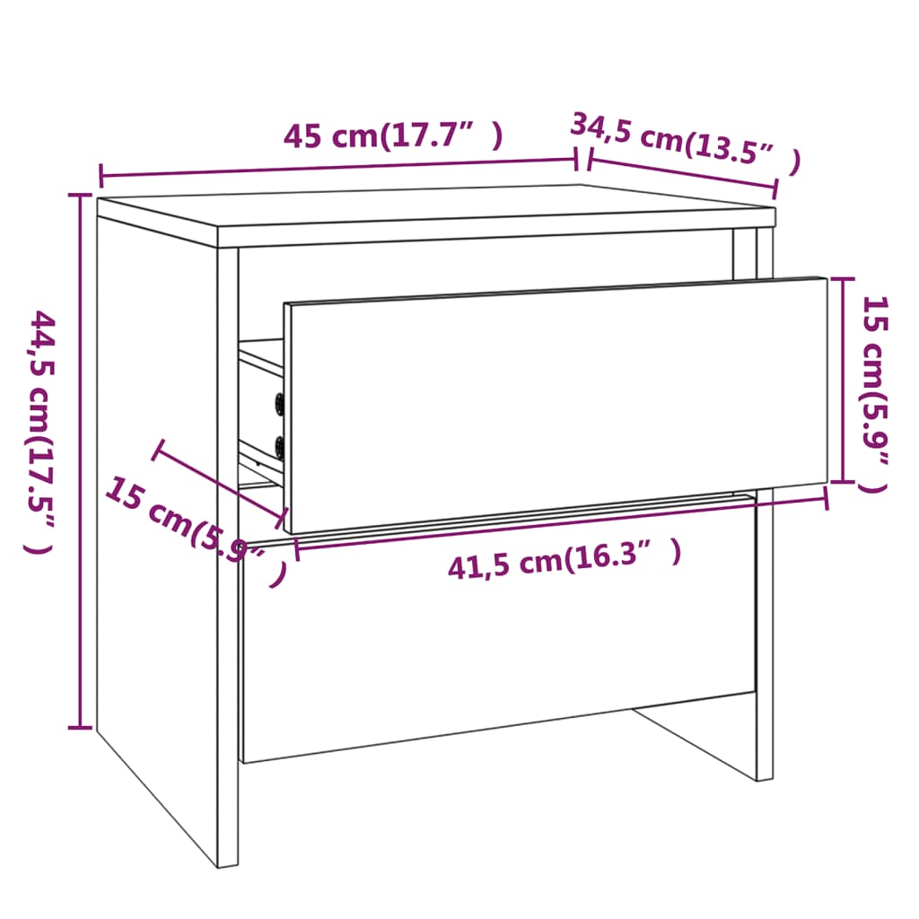 Yöpöydät 2 kpl harmaa Sonoma 45x34,5x44,5 cm - Sisustajankoti.fi