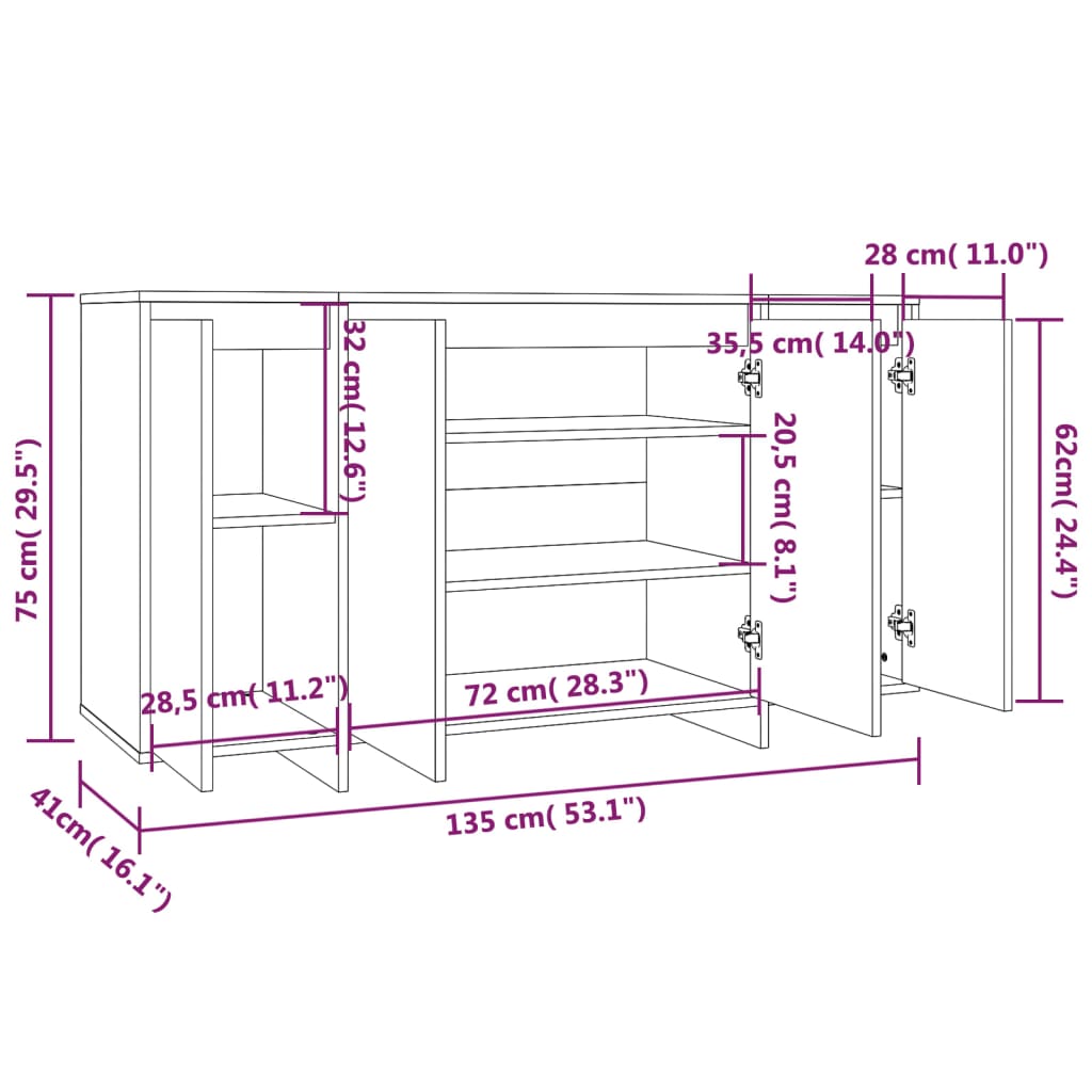 Senkki ruskea tammi 135x41x75 cm lastulevy - Sisustajankoti.fi