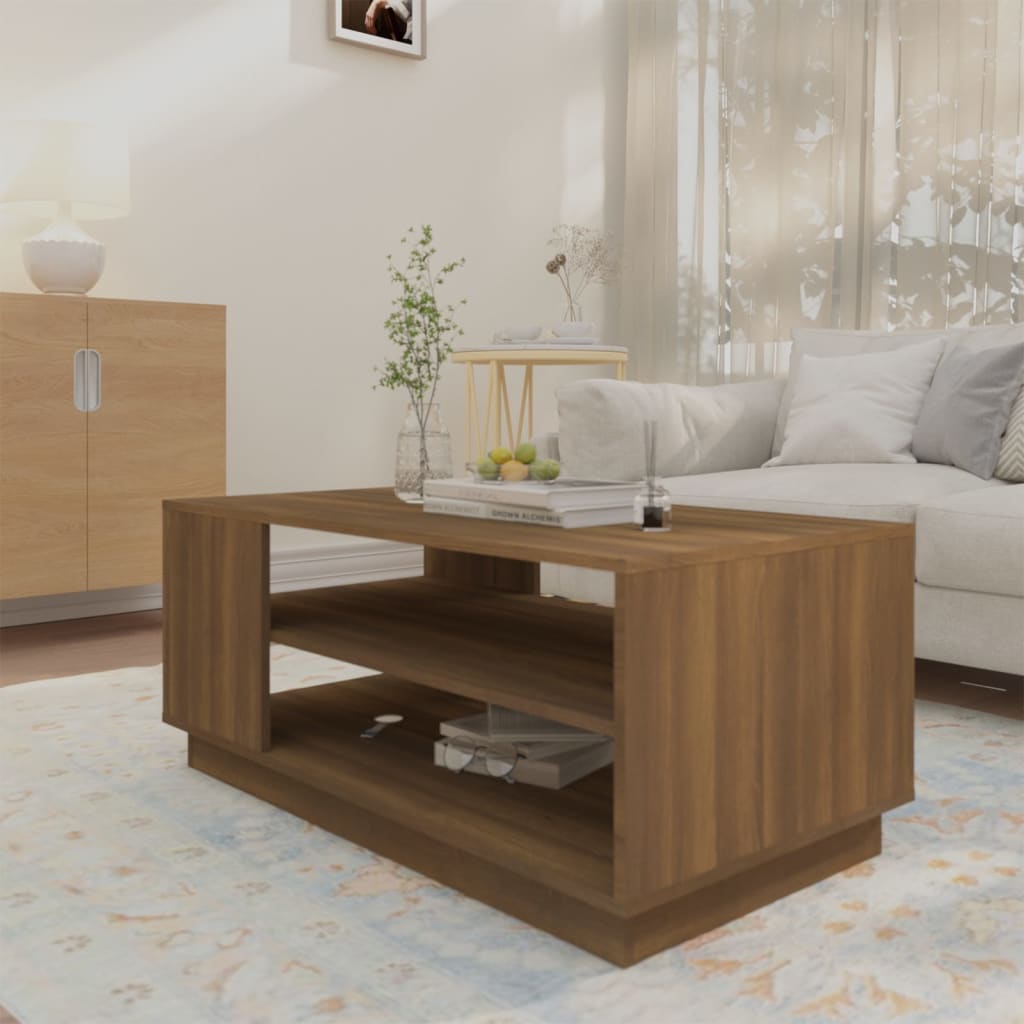 Sohvapöytä ruskea tammi 102x55x43 cm lastulevy - Sisustajankoti.fi