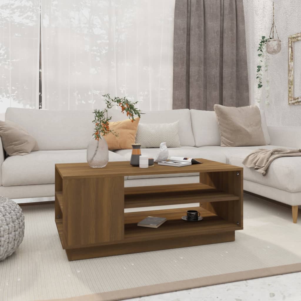 Sohvapöytä ruskea tammi 102x55x43 cm lastulevy - Sisustajankoti.fi