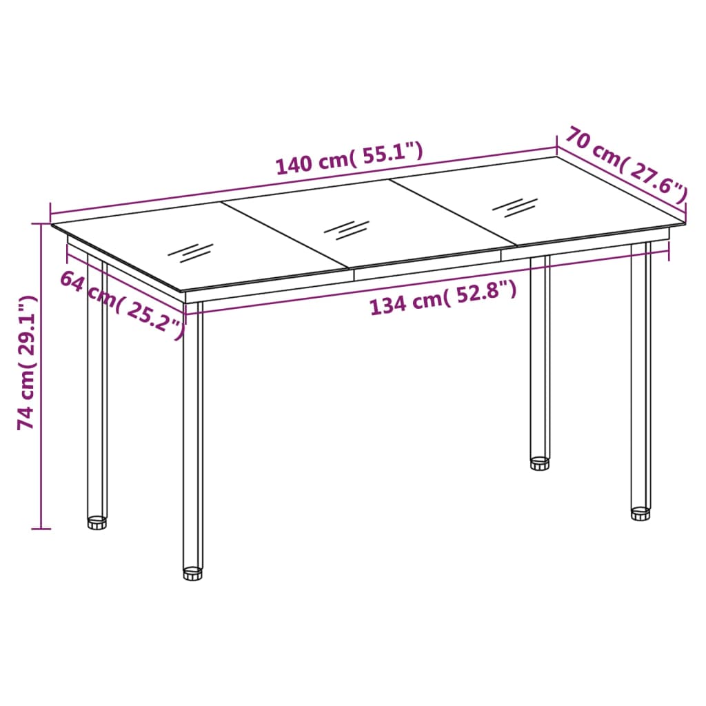 Puutarhan ruokapöytä musta 140x70x74 cm teräs ja lasi - Sisustajankoti.fi