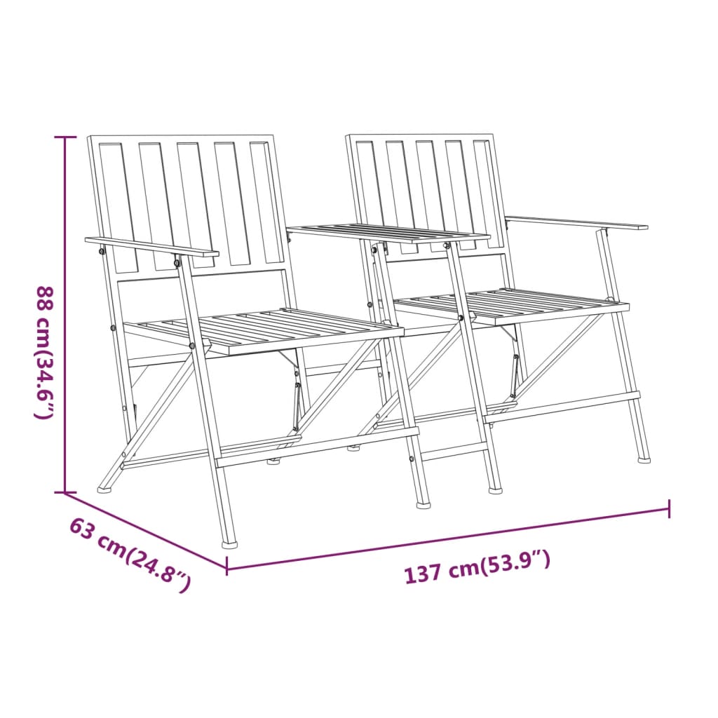 2-istuttava Puutarhapenkki kokoontaittuva 137 cm musta teräs - Sisustajankoti.fi