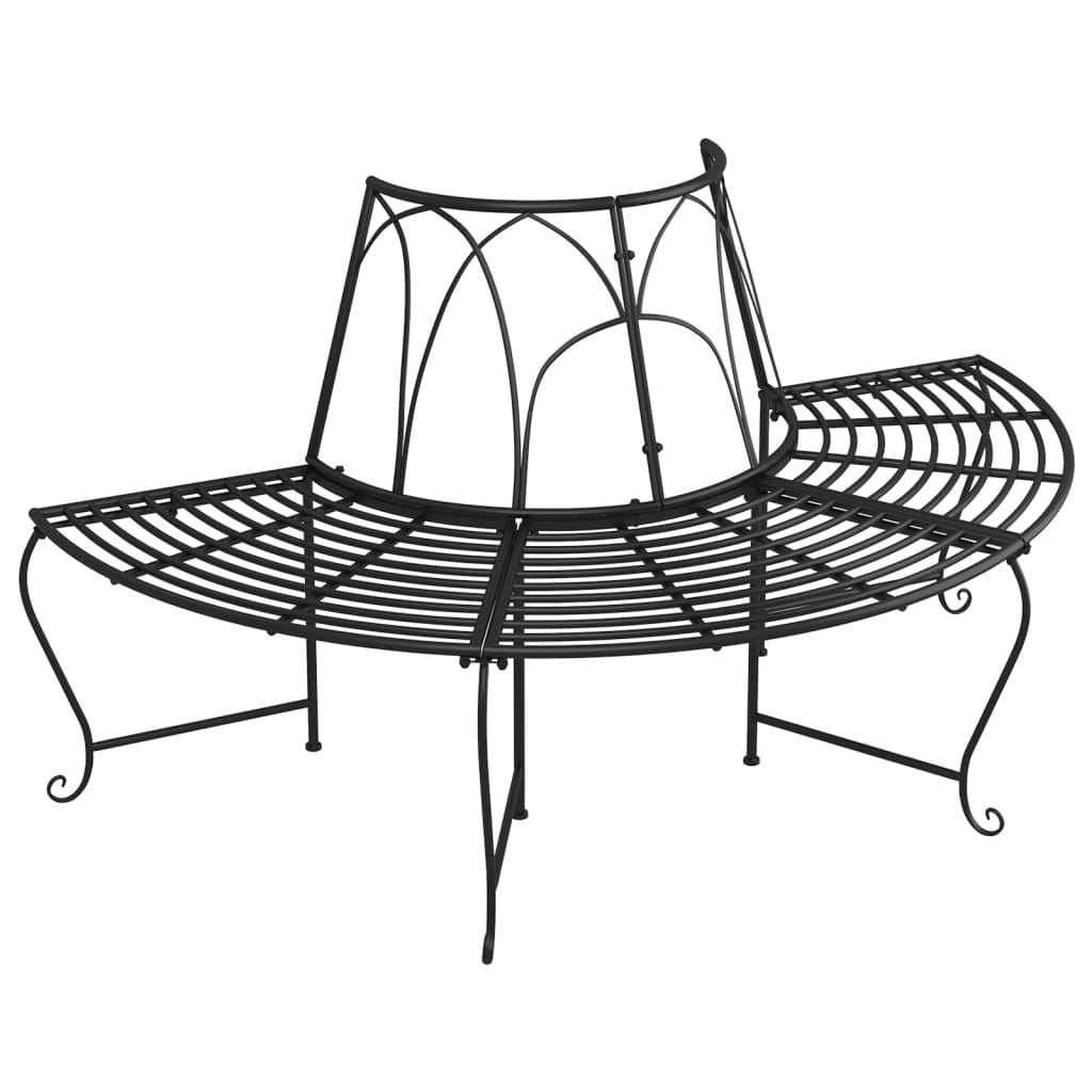 Puolipyöreä puunympäryspenkki Ø 159 cm musta teräs - Sisustajankoti.fi