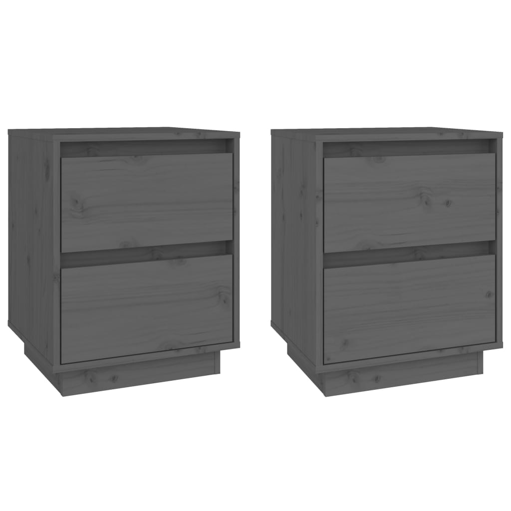 Yöpöydät 2 kpl harmaa 40x35x50 cm täysi mänty - Sisustajankoti.fi