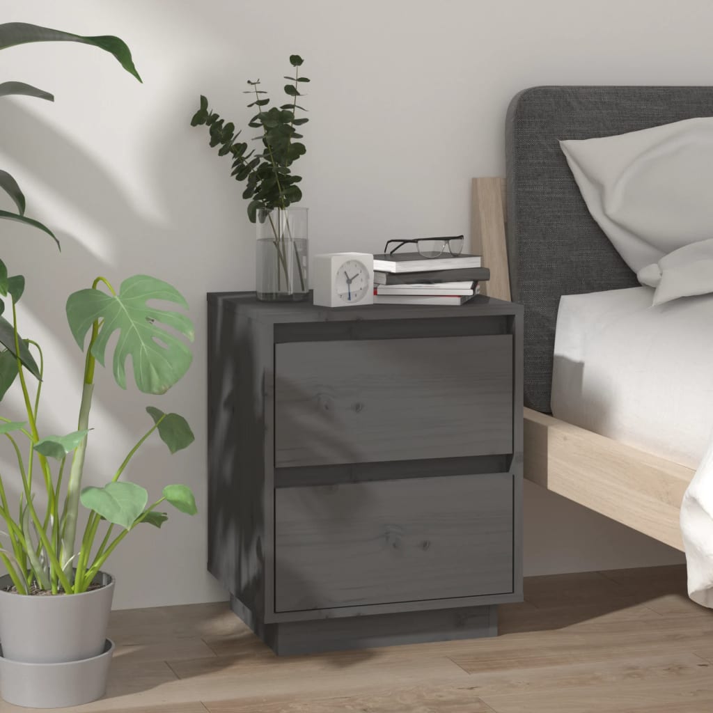 Yöpöydät 2 kpl harmaa 40x35x50 cm täysi mänty - Sisustajankoti.fi
