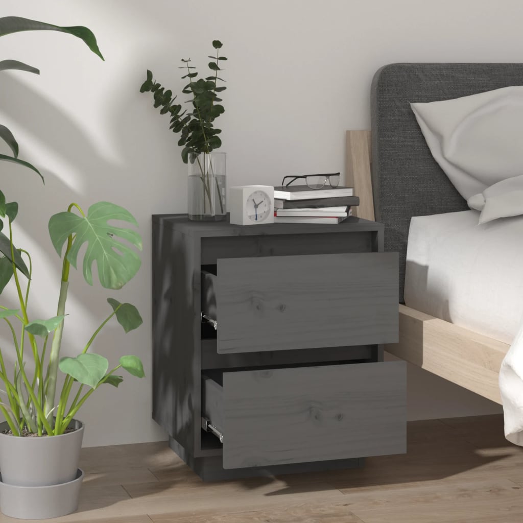 Yöpöydät 2 kpl harmaa 40x35x50 cm täysi mänty - Sisustajankoti.fi