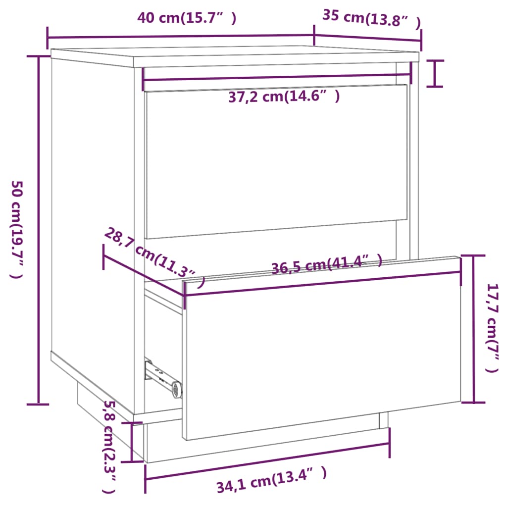 Yöpöydät 2 kpl harmaa 40x35x50 cm täysi mänty - Sisustajankoti.fi