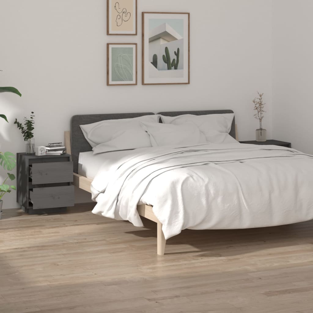 Yöpöydät 2 kpl harmaa 40x35x50 cm täysi mänty - Sisustajankoti.fi