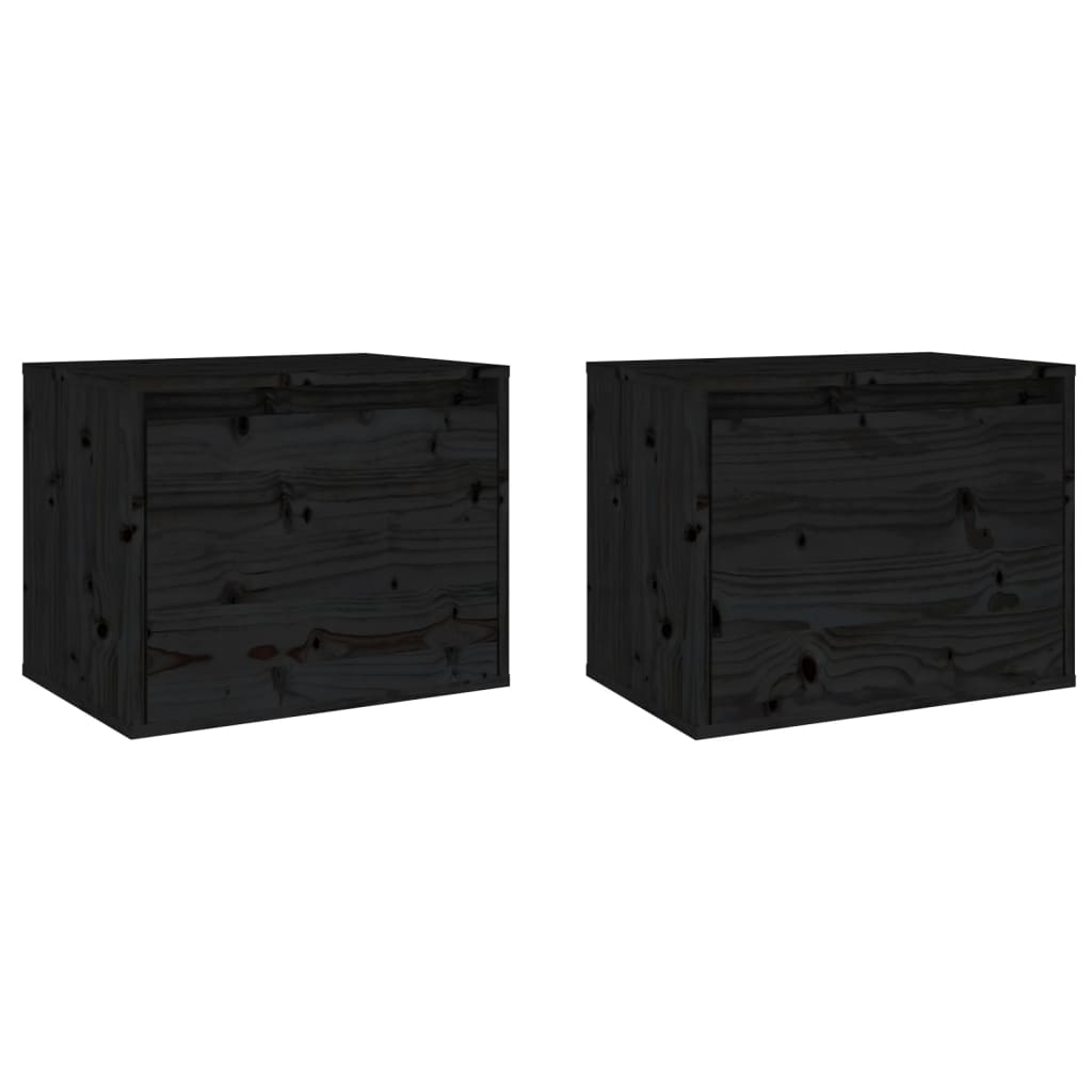 Seinäkaapit 2 kpl musta 45x30x35 cm täysi mänty - Sisustajankoti.fi