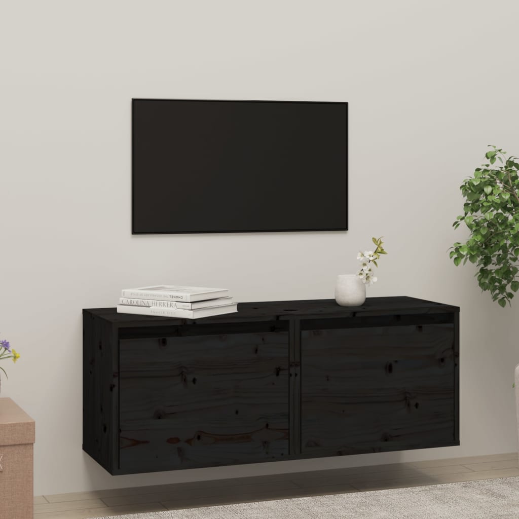Seinäkaapit 2 kpl musta 45x30x35 cm täysi mänty - Sisustajankoti.fi