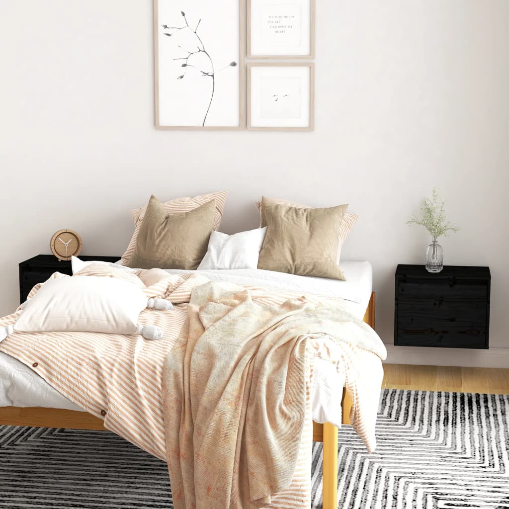 Seinäkaapit 2 kpl musta 45x30x35 cm täysi mänty - Sisustajankoti.fi
