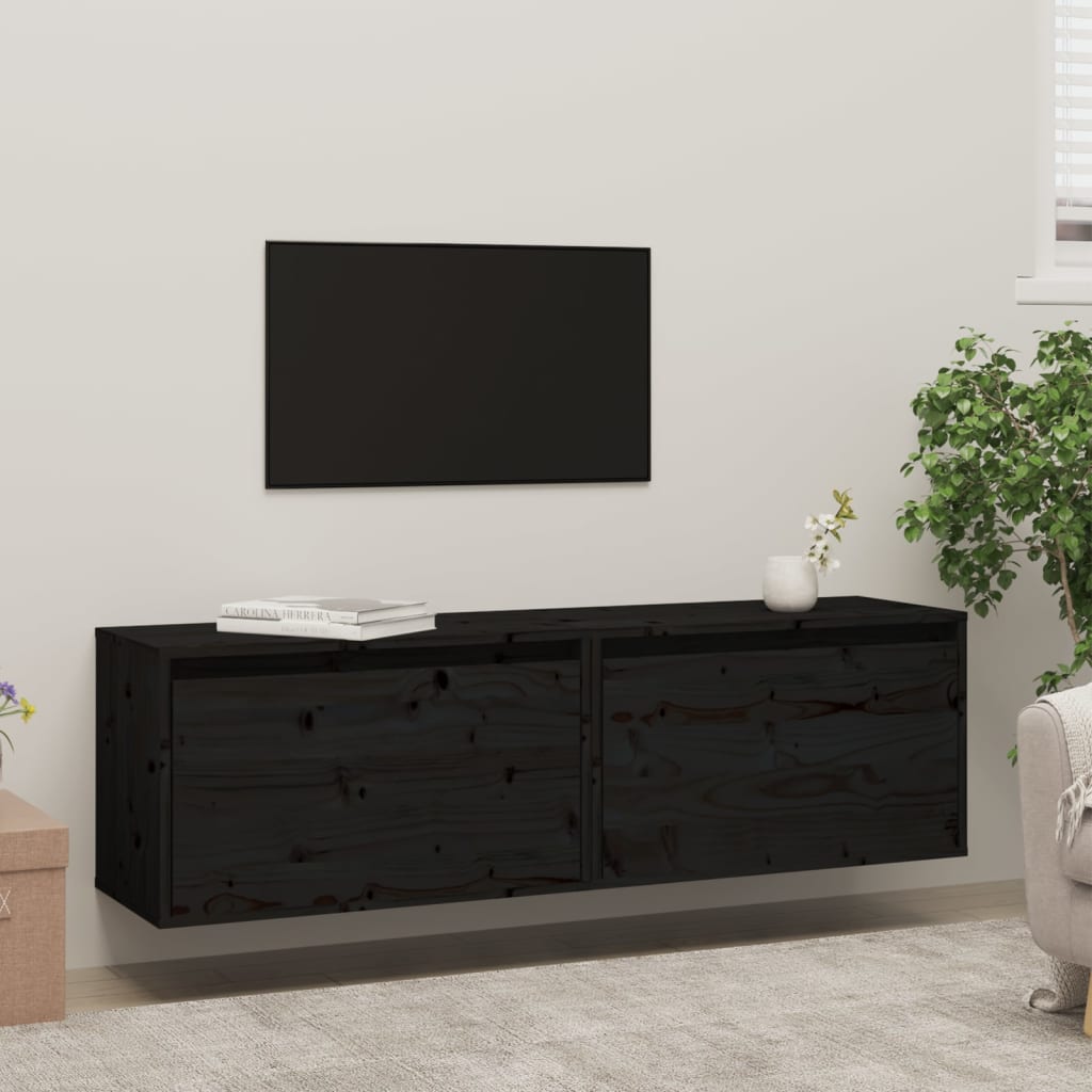 Seinäkaapit 2 kpl musta 60x30x35 cm täysi mänty - Sisustajankoti.fi