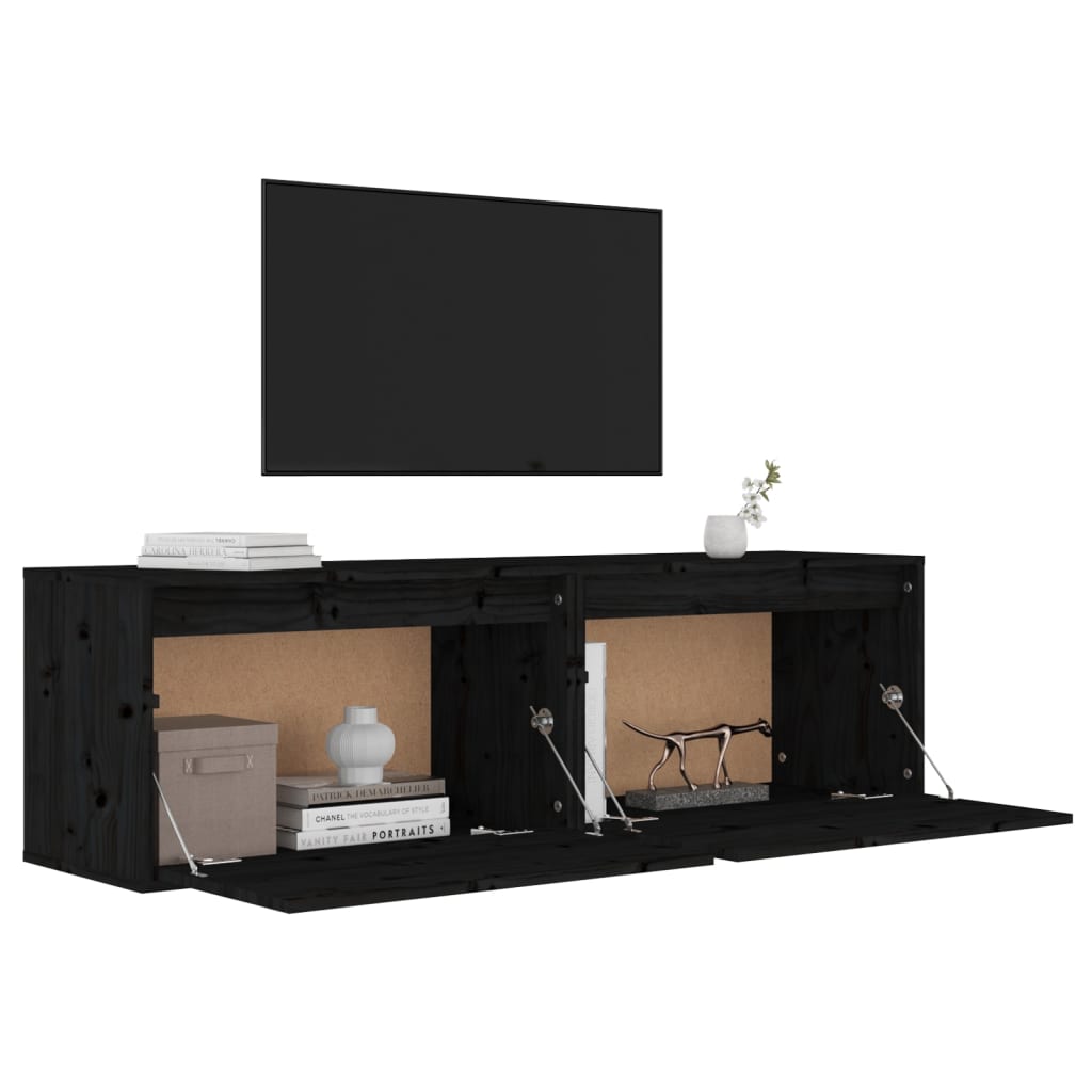 Seinäkaapit 2 kpl musta 60x30x35 cm täysi mänty - Sisustajankoti.fi