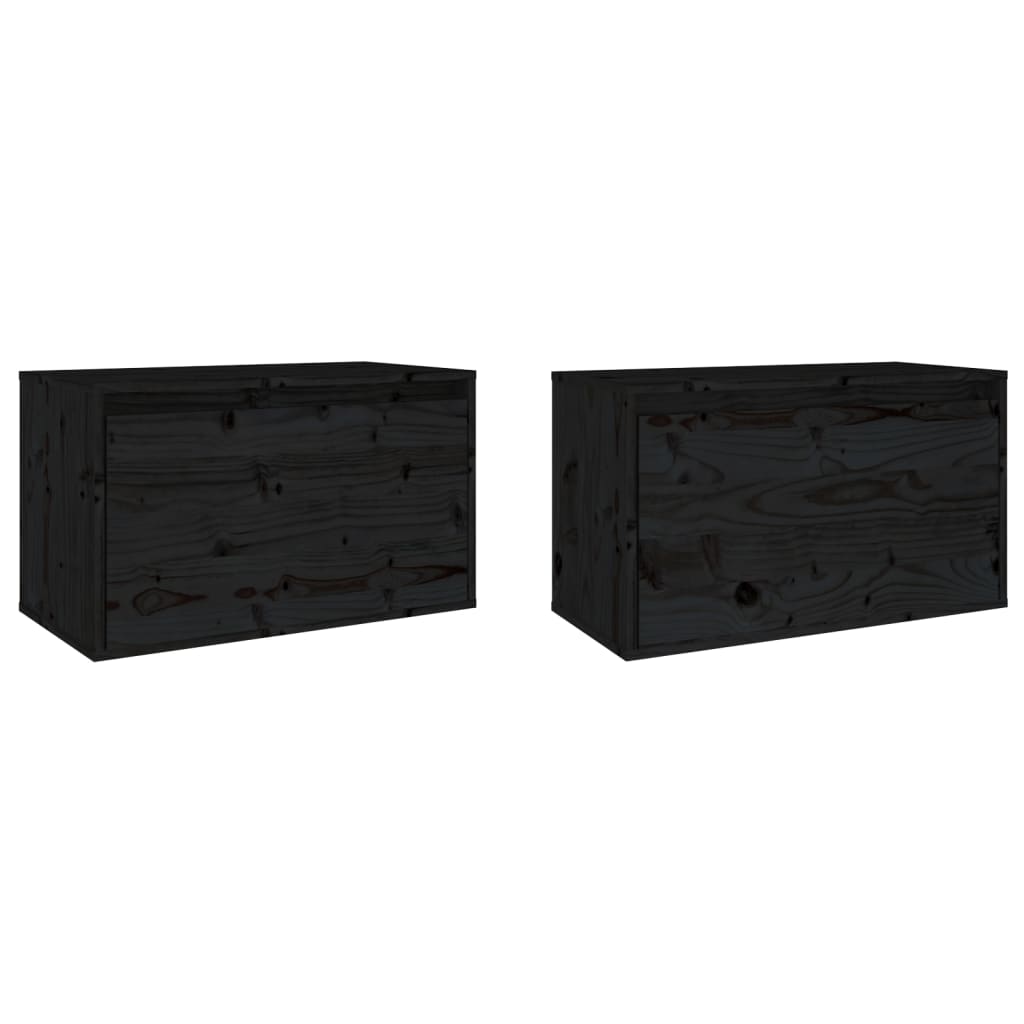 Seinäkaapit 2 kpl musta 60x30x35 cm täysi mänty - Sisustajankoti.fi