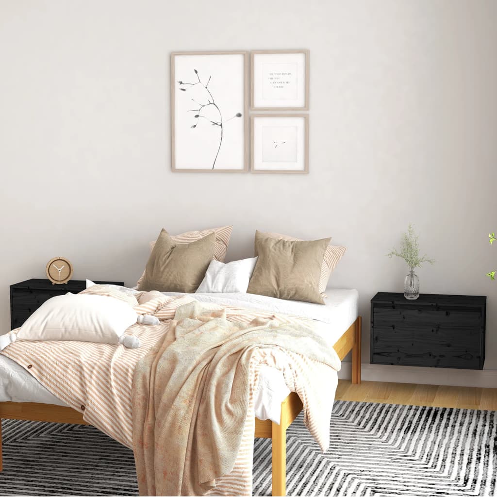 Seinäkaapit 2 kpl musta 60x30x35 cm täysi mänty - Sisustajankoti.fi