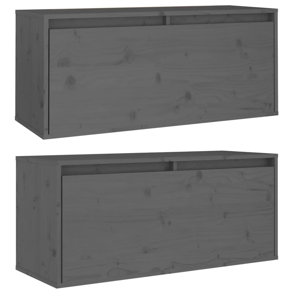 Seinäkaapit 2 kpl harmaa 80x30x35 cm täysi mänty - Sisustajankoti.fi