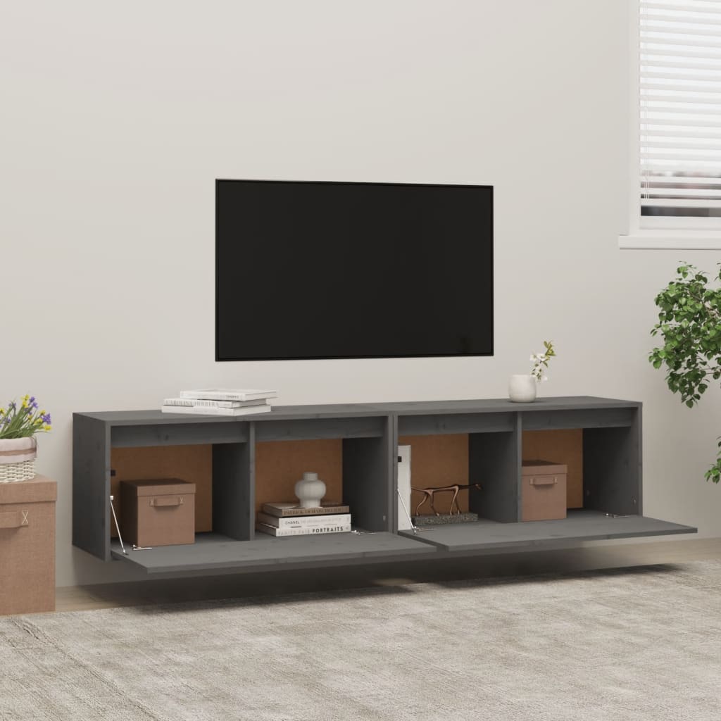 Seinäkaapit 2 kpl harmaa 80x30x35 cm täysi mänty - Sisustajankoti.fi