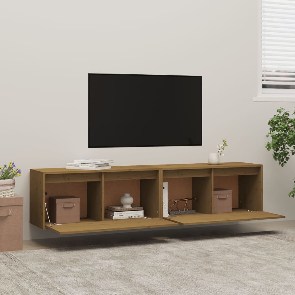 Seinäkaapit 2 kpl hunajanruskea 80x30x35 cm täysi mänty - Sisustajankoti.fi