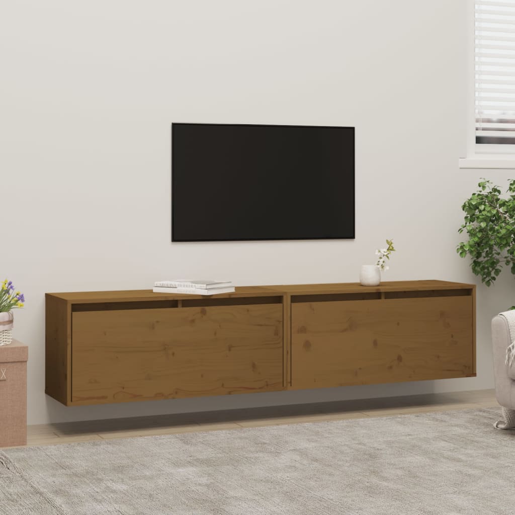 Seinäkaapit 2 kpl hunajanruskea 80x30x35 cm täysi mänty - Sisustajankoti.fi