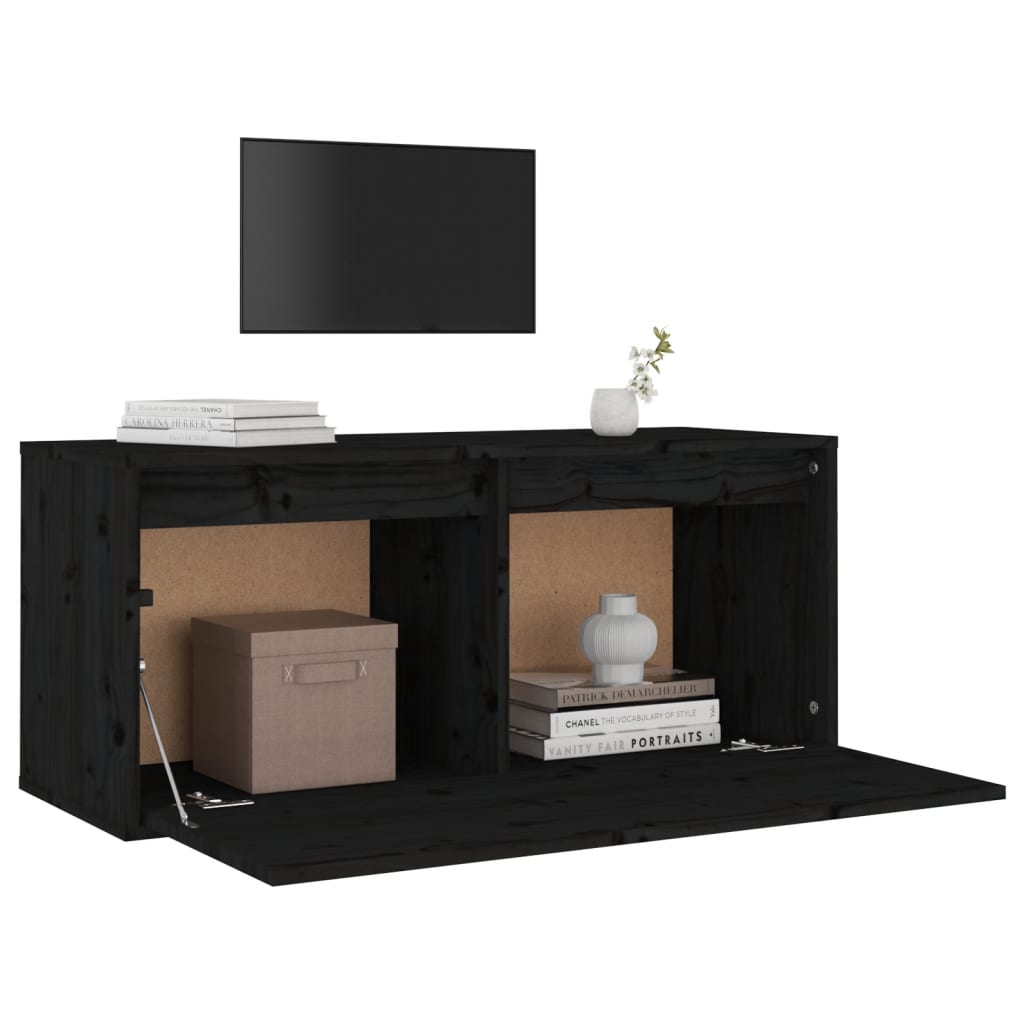 Seinäkaappi musta 80x30x35 cm täysi mänty - Sisustajankoti.fi