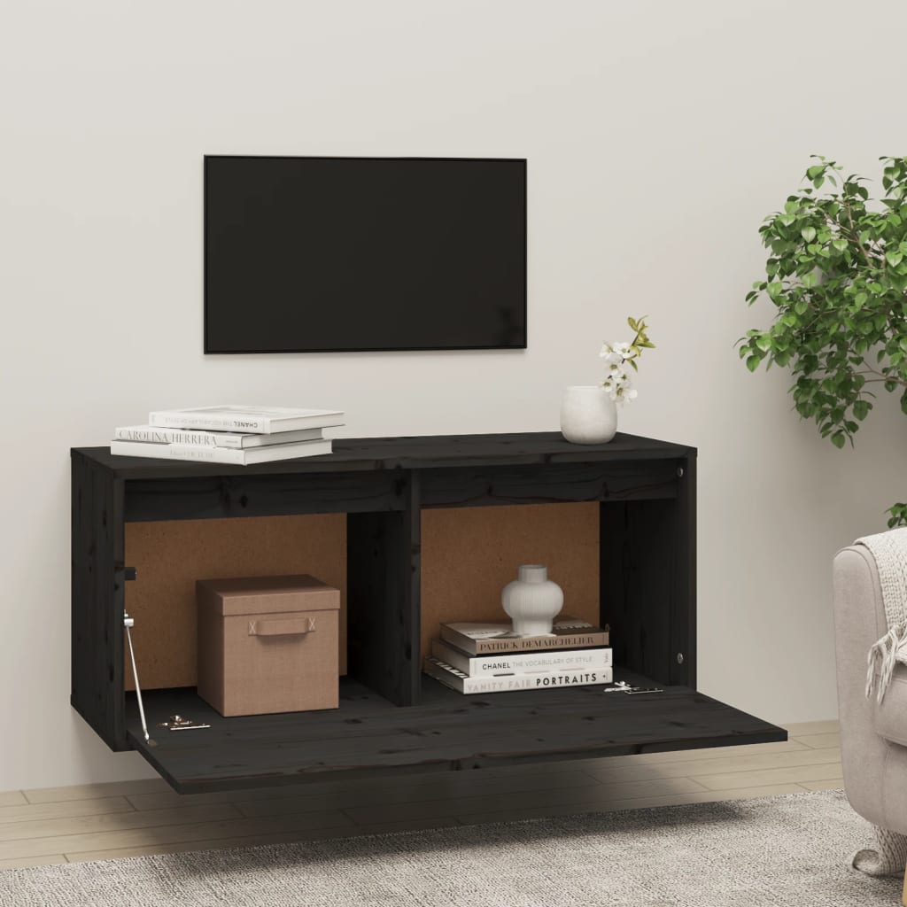 Seinäkaappi musta 80x30x35 cm täysi mänty - Sisustajankoti.fi
