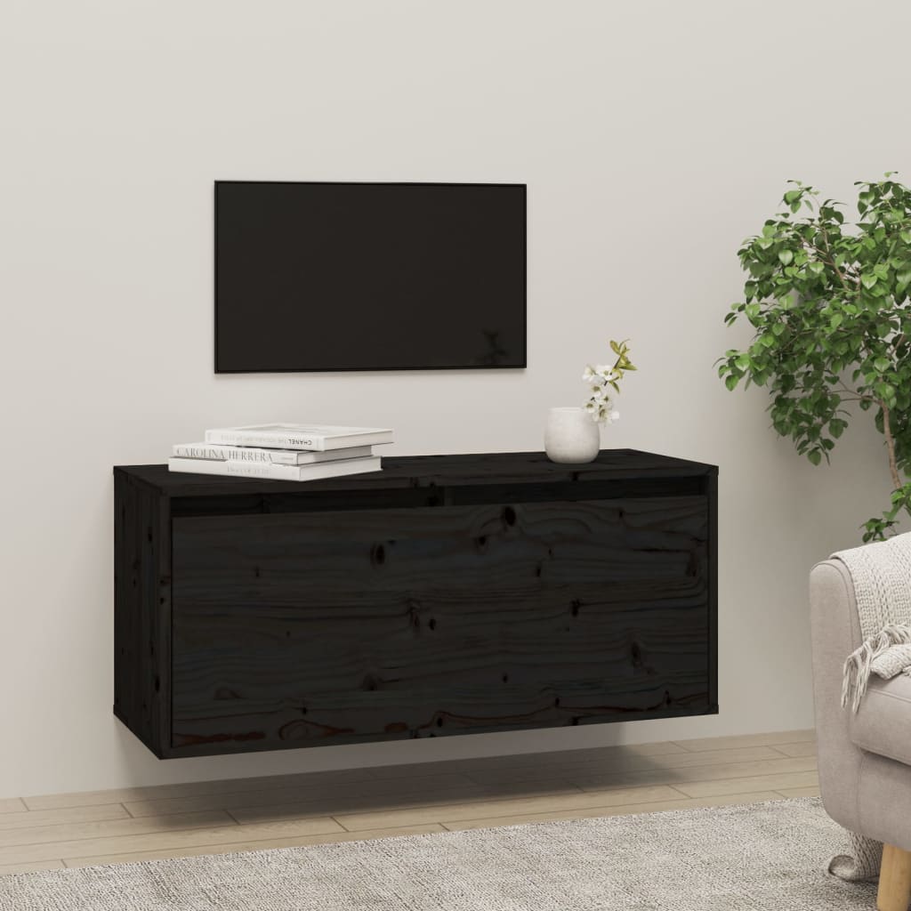 Seinäkaappi musta 80x30x35 cm täysi mänty - Sisustajankoti.fi