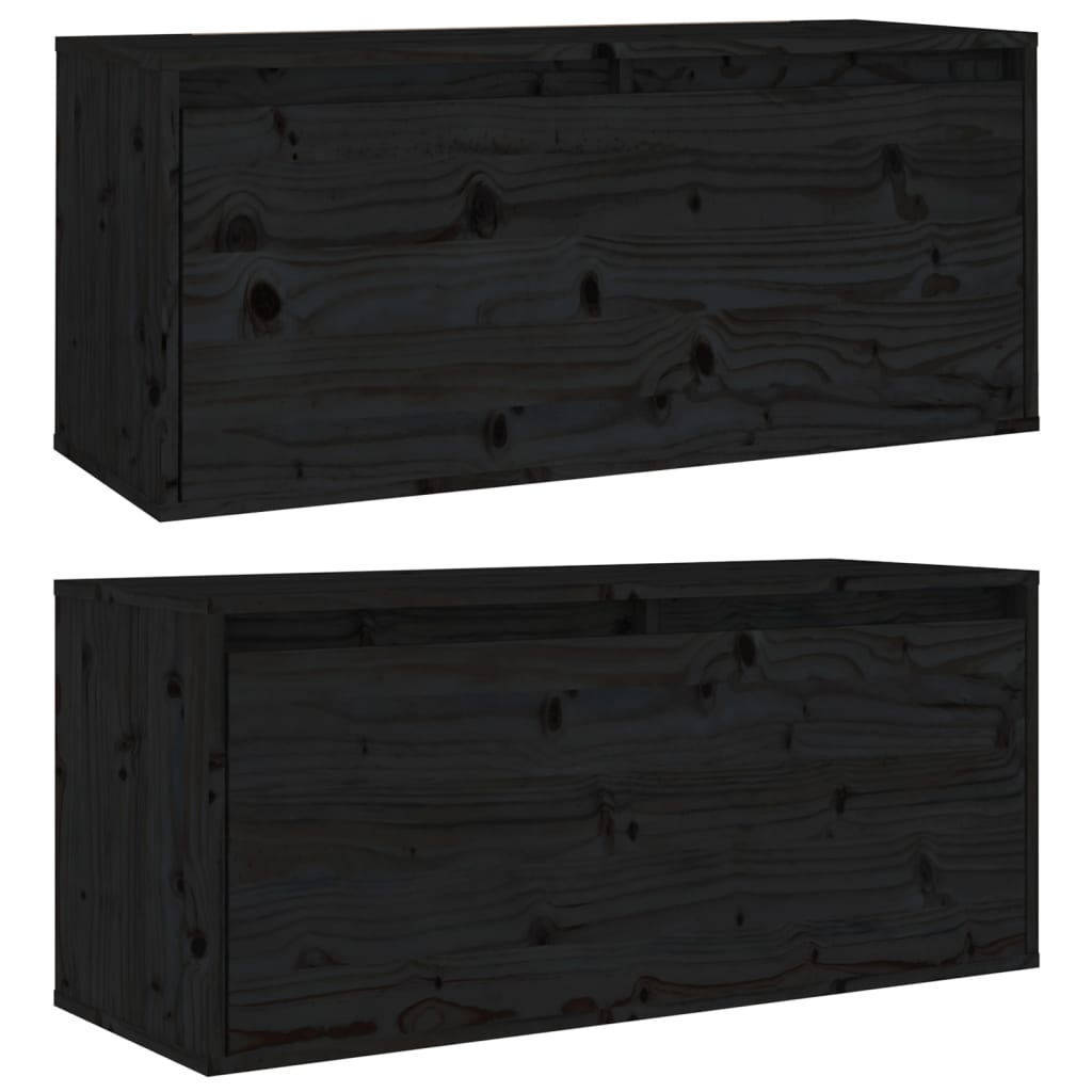Seinäkaapit 2 kpl musta 80x30x35 cm täysi mänty - Sisustajankoti.fi