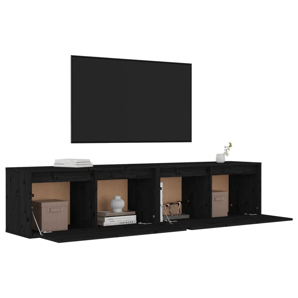 Seinäkaapit 2 kpl musta 80x30x35 cm täysi mänty - Sisustajankoti.fi