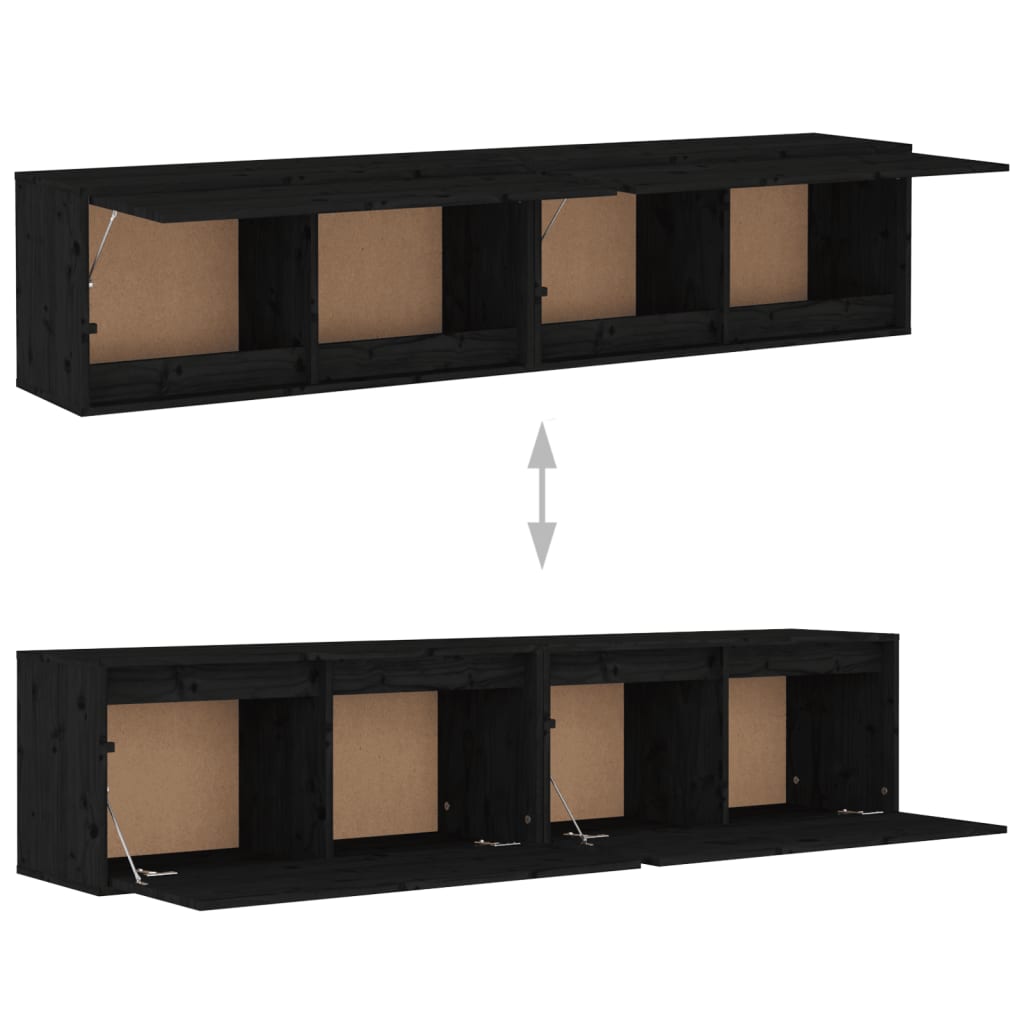Seinäkaapit 2 kpl musta 80x30x35 cm täysi mänty - Sisustajankoti.fi