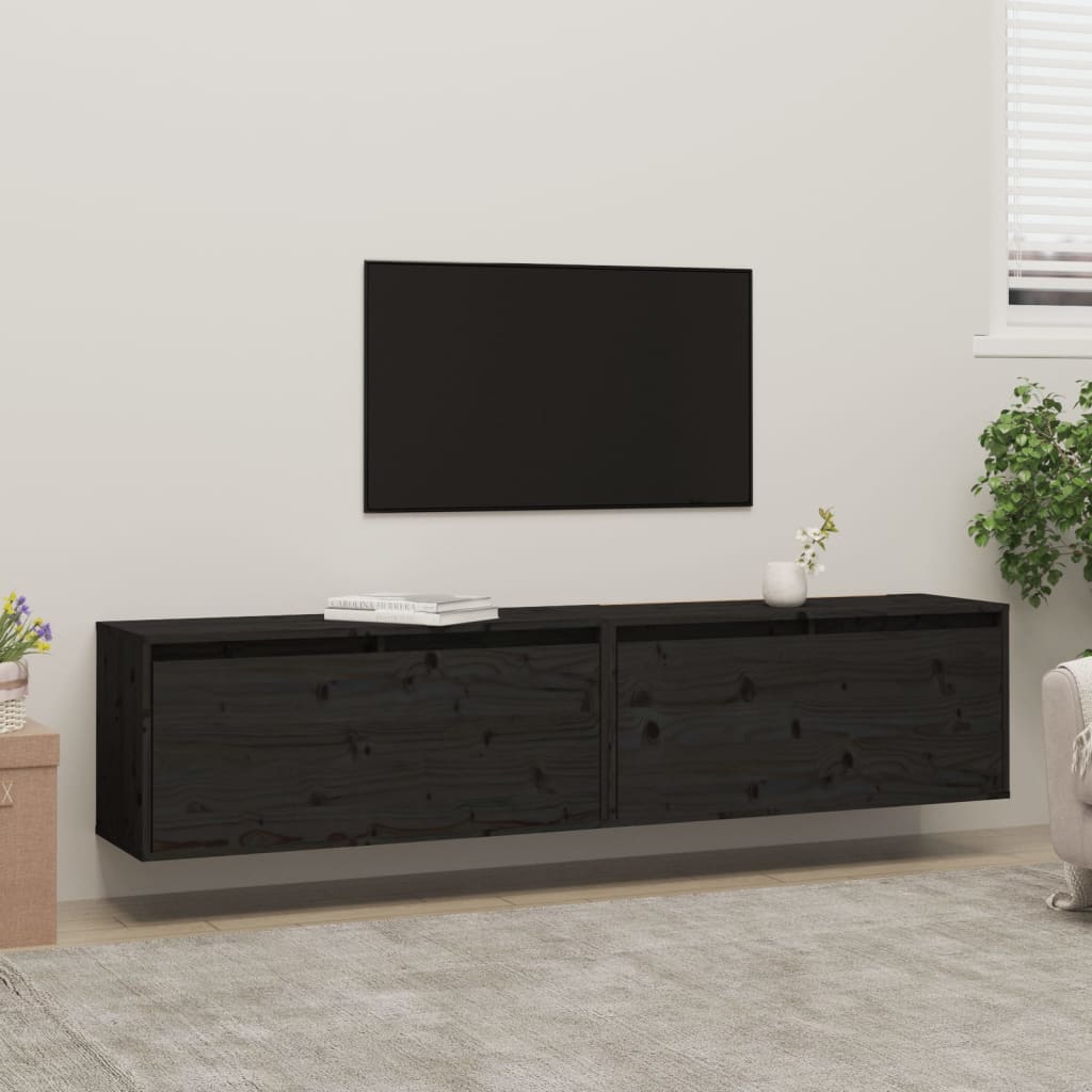 Seinäkaapit 2 kpl musta 80x30x35 cm täysi mänty - Sisustajankoti.fi