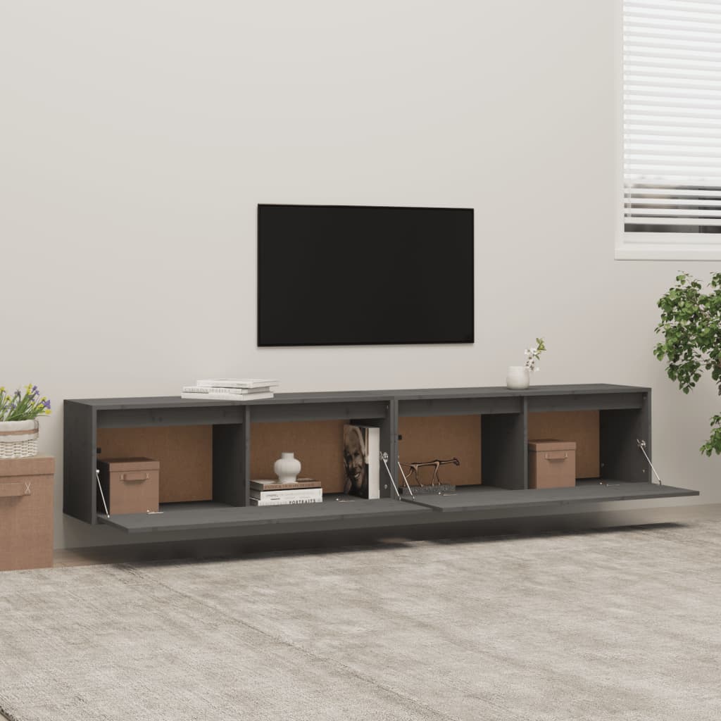 Seinäkaapit 2 kpl harmaa 100x30x35 cm täysi mänty - Sisustajankoti.fi