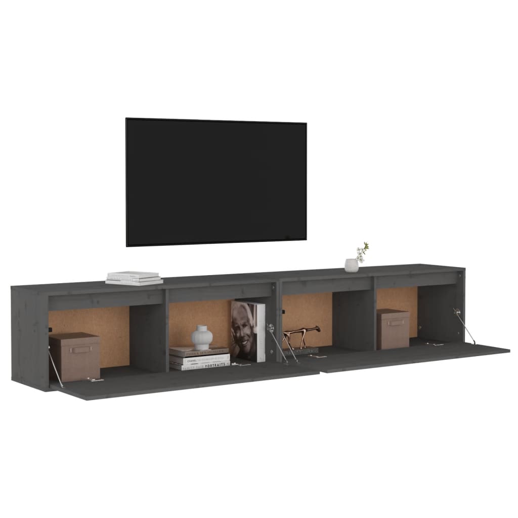 Seinäkaapit 2 kpl harmaa 100x30x35 cm täysi mänty - Sisustajankoti.fi