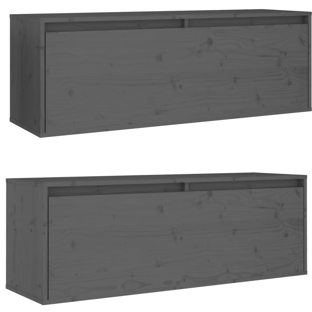 Seinäkaapit 2 kpl harmaa 100x30x35 cm täysi mänty - Sisustajankoti.fi
