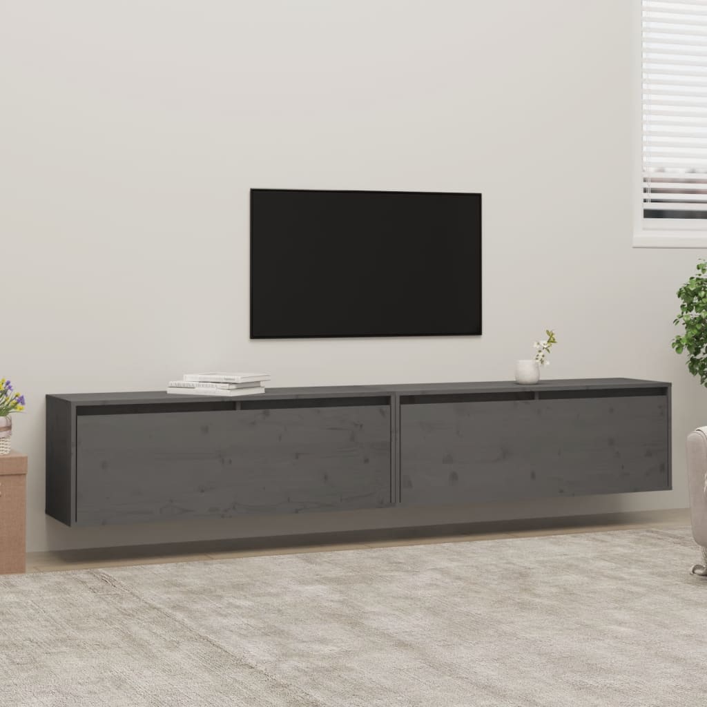 Seinäkaapit 2 kpl harmaa 100x30x35 cm täysi mänty - Sisustajankoti.fi