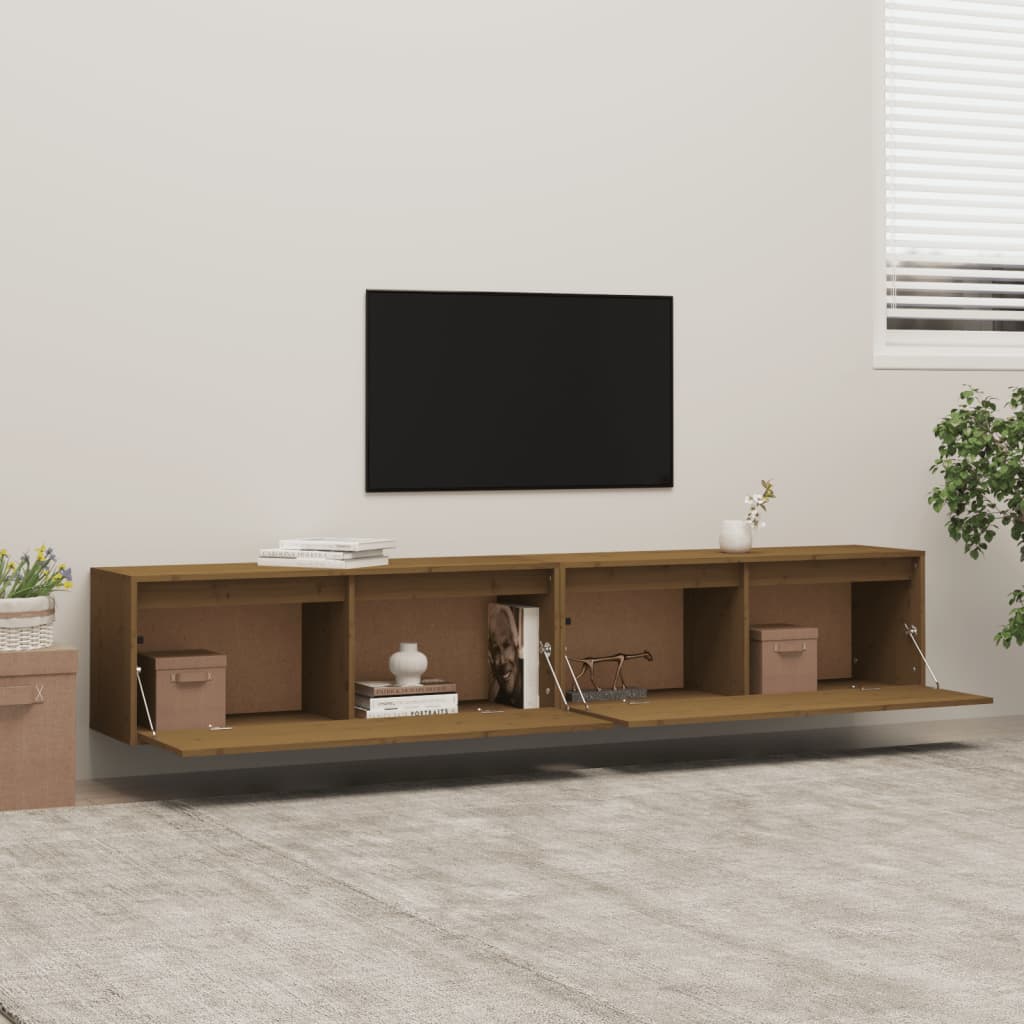 Seinäkaapit 2 kpl hunajanruskea 100x30x35 cm täysi mänty - Sisustajankoti.fi