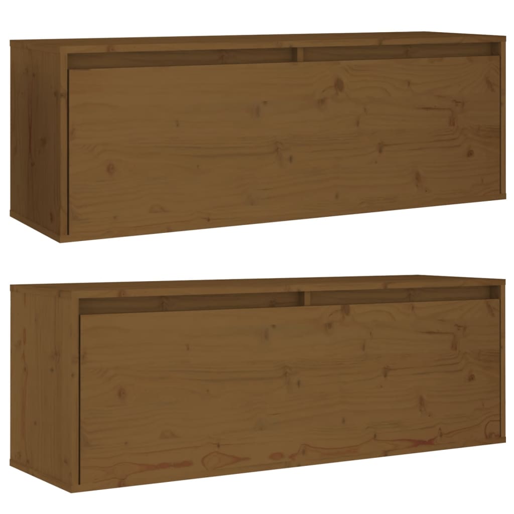 Seinäkaapit 2 kpl hunajanruskea 100x30x35 cm täysi mänty - Sisustajankoti.fi