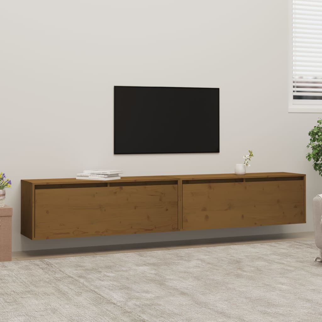 Seinäkaapit 2 kpl hunajanruskea 100x30x35 cm täysi mänty - Sisustajankoti.fi