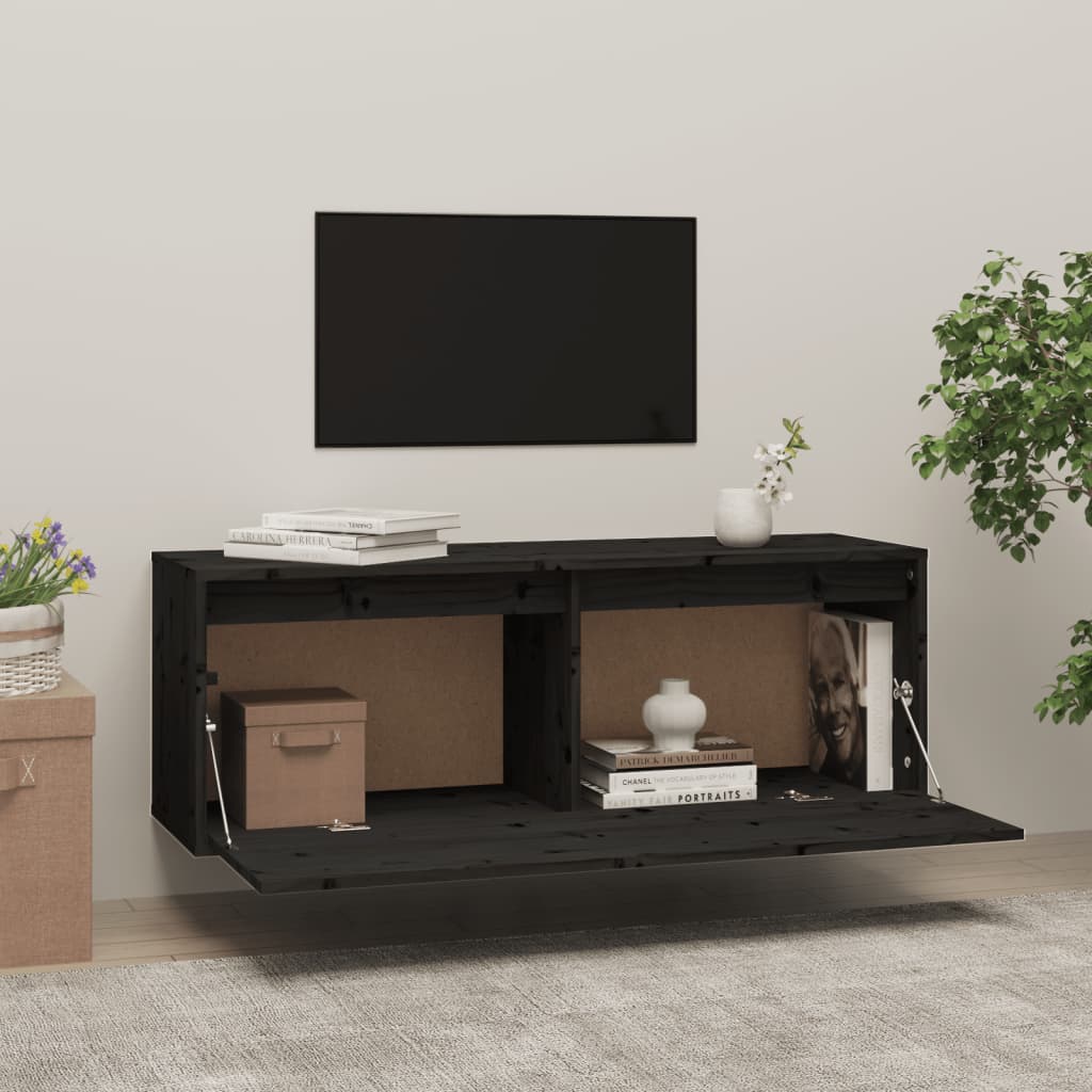 Seinäkaappi musta 100x30x35 cm täysi mänty - Sisustajankoti.fi