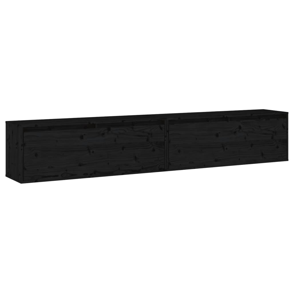 Seinäkaapit 2 kpl musta 100x30x35 cm täysi mänty - Sisustajankoti.fi