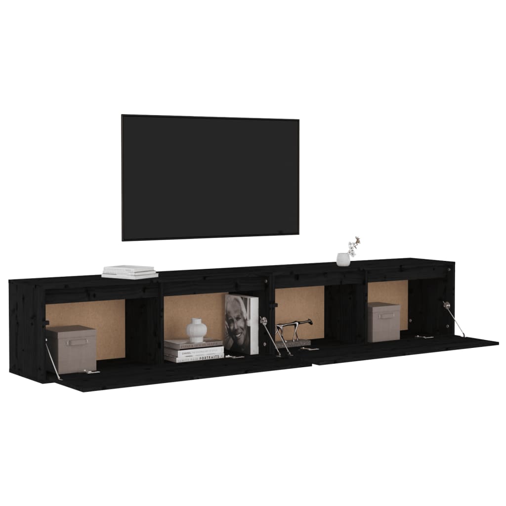 Seinäkaapit 2 kpl musta 100x30x35 cm täysi mänty - Sisustajankoti.fi