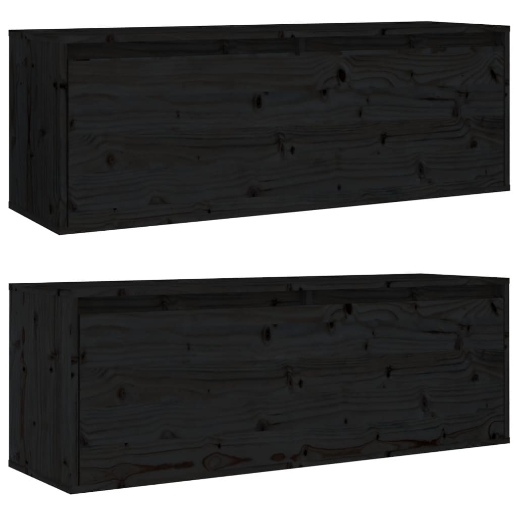 Seinäkaapit 2 kpl musta 100x30x35 cm täysi mänty - Sisustajankoti.fi