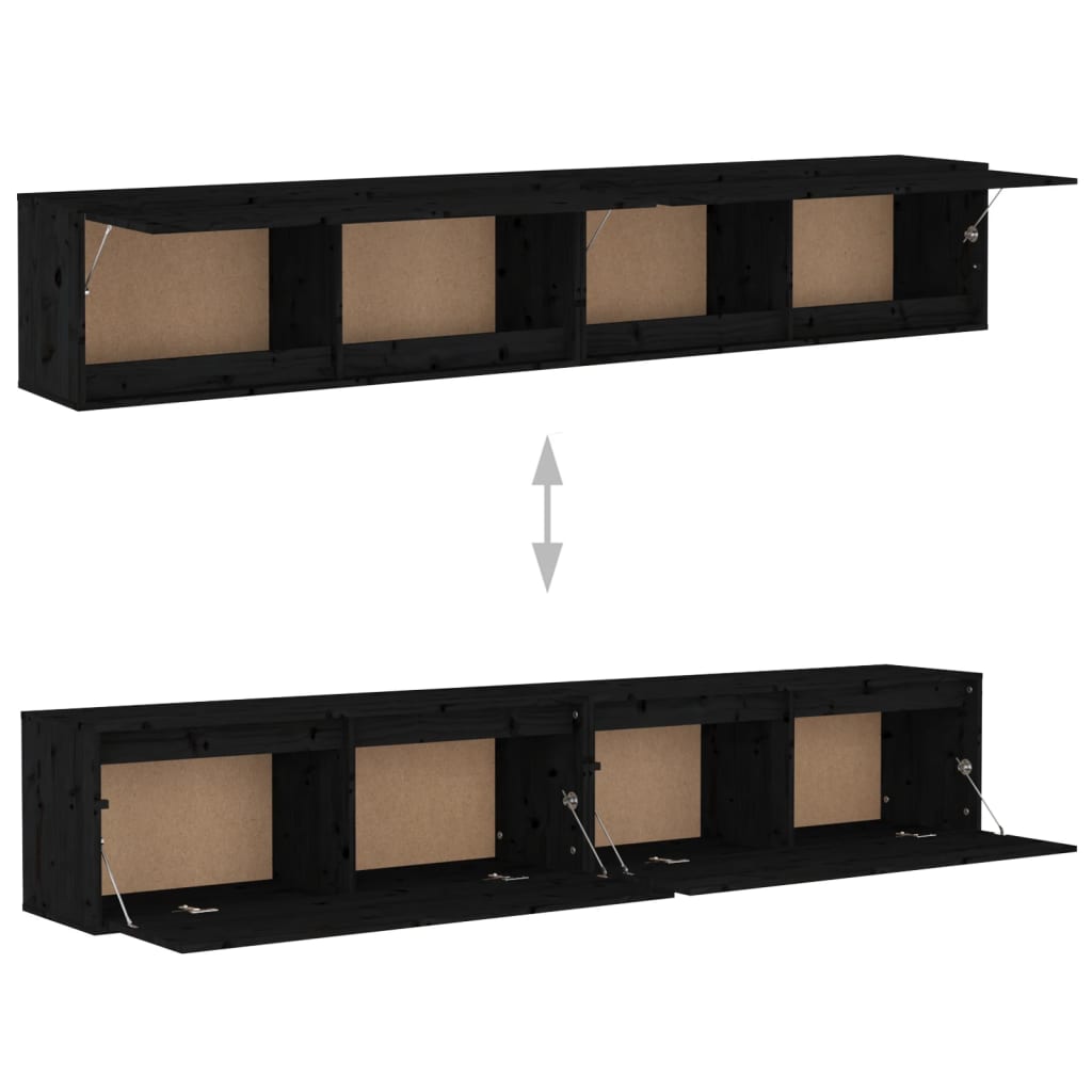 Seinäkaapit 2 kpl musta 100x30x35 cm täysi mänty - Sisustajankoti.fi