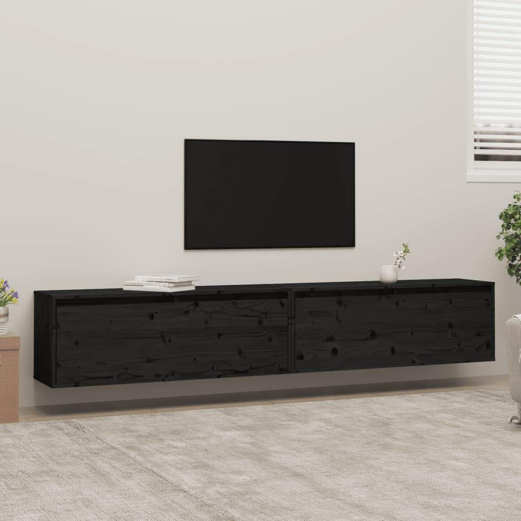 Seinäkaapit 2 kpl musta 100x30x35 cm täysi mänty - Sisustajankoti.fi
