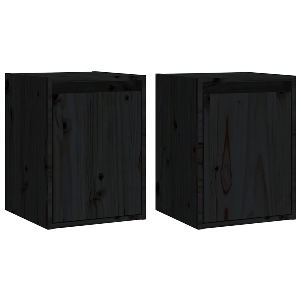 Seinäkaapit 2 kpl musta 30x30x40 cm täysi mänty - Sisustajankoti.fi