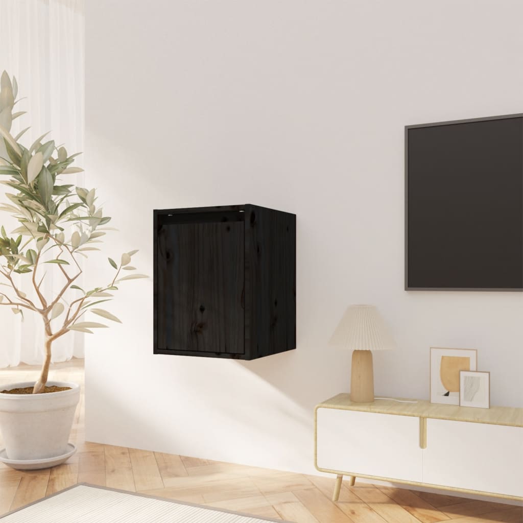 Seinäkaapit 2 kpl musta 30x30x40 cm täysi mänty - Sisustajankoti.fi