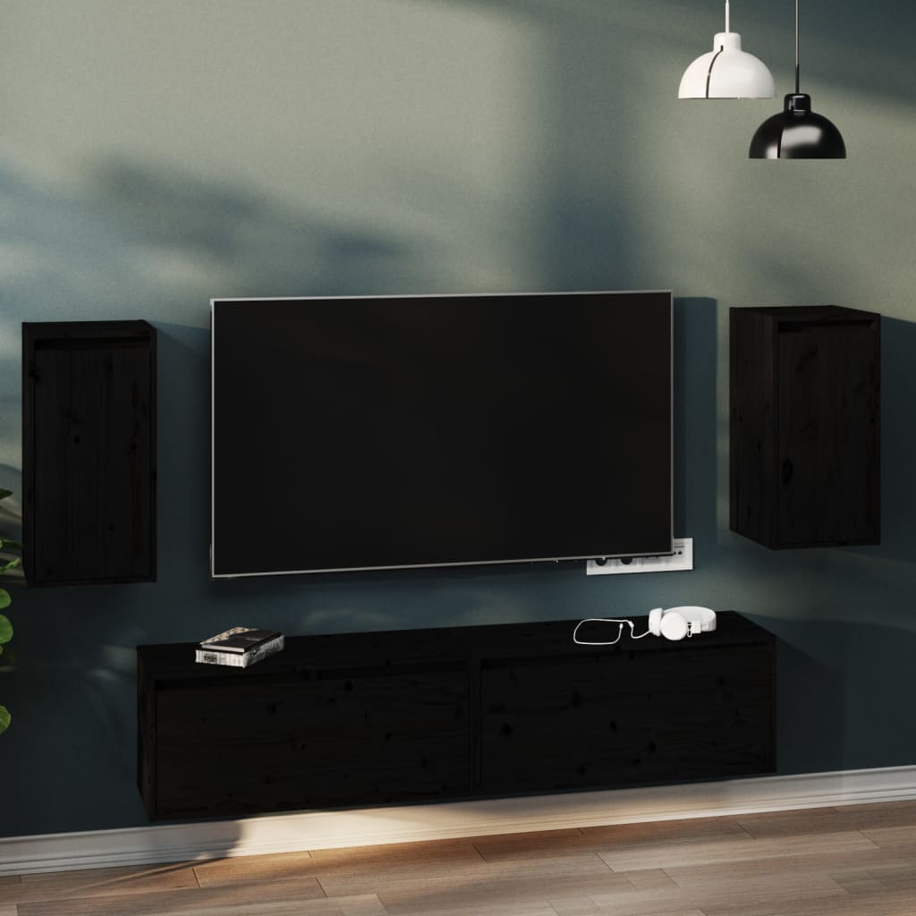 Seinäkaapit 2 kpl musta 30x30x60 cm täysi mänty - Sisustajankoti.fi
