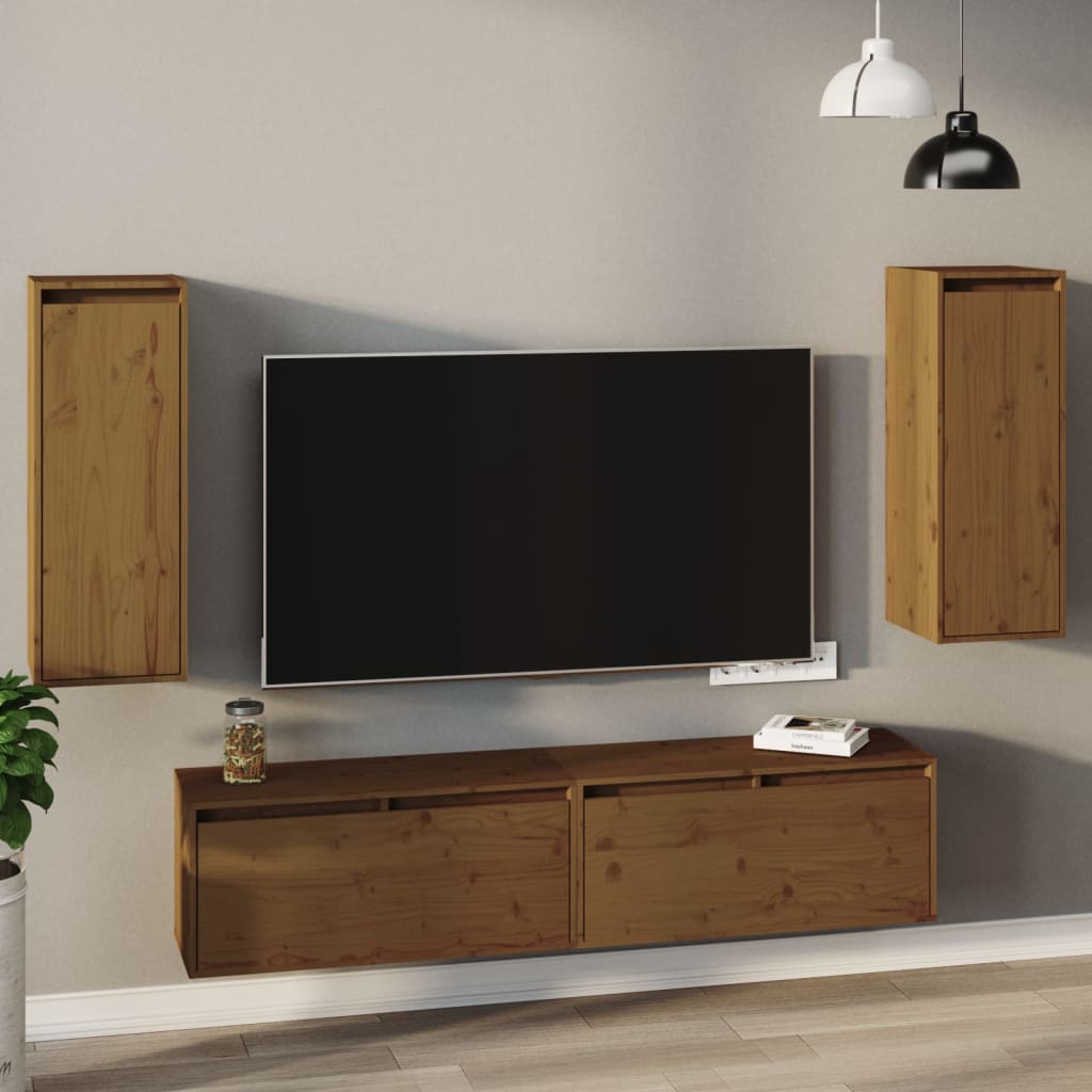 Seinäkaapit 2 kpl hunajanruskea 30x30x80 cm täysi mänty - Sisustajankoti.fi